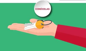 Ilustración de mano sosteniendo llaves de casa con etiqueta conócelas